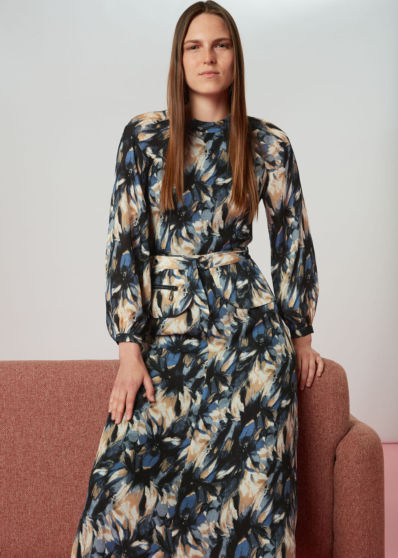 Multicolour Storm Floral Silk Belted Dress | WHISTLES