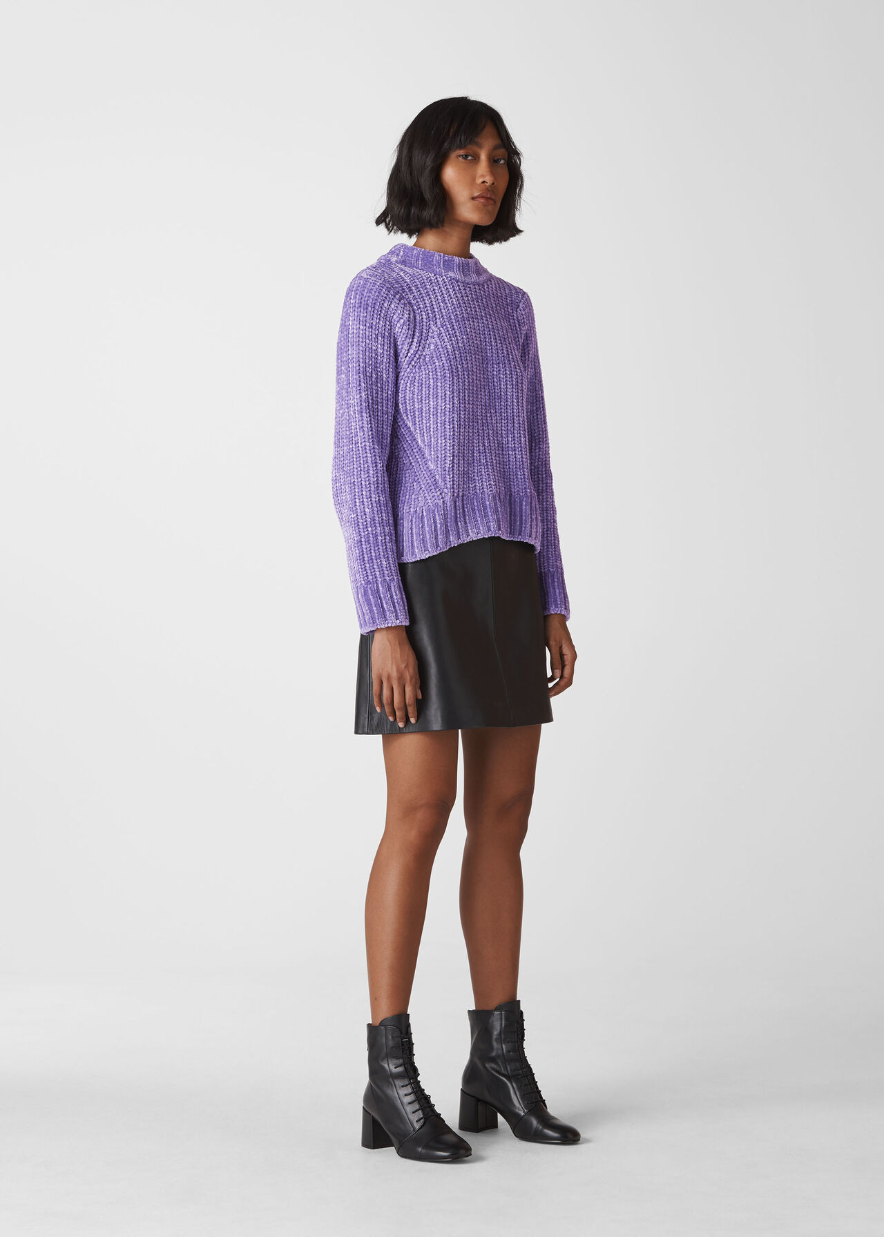 Lilac Cropped Chenille Sweater, WHISTLES