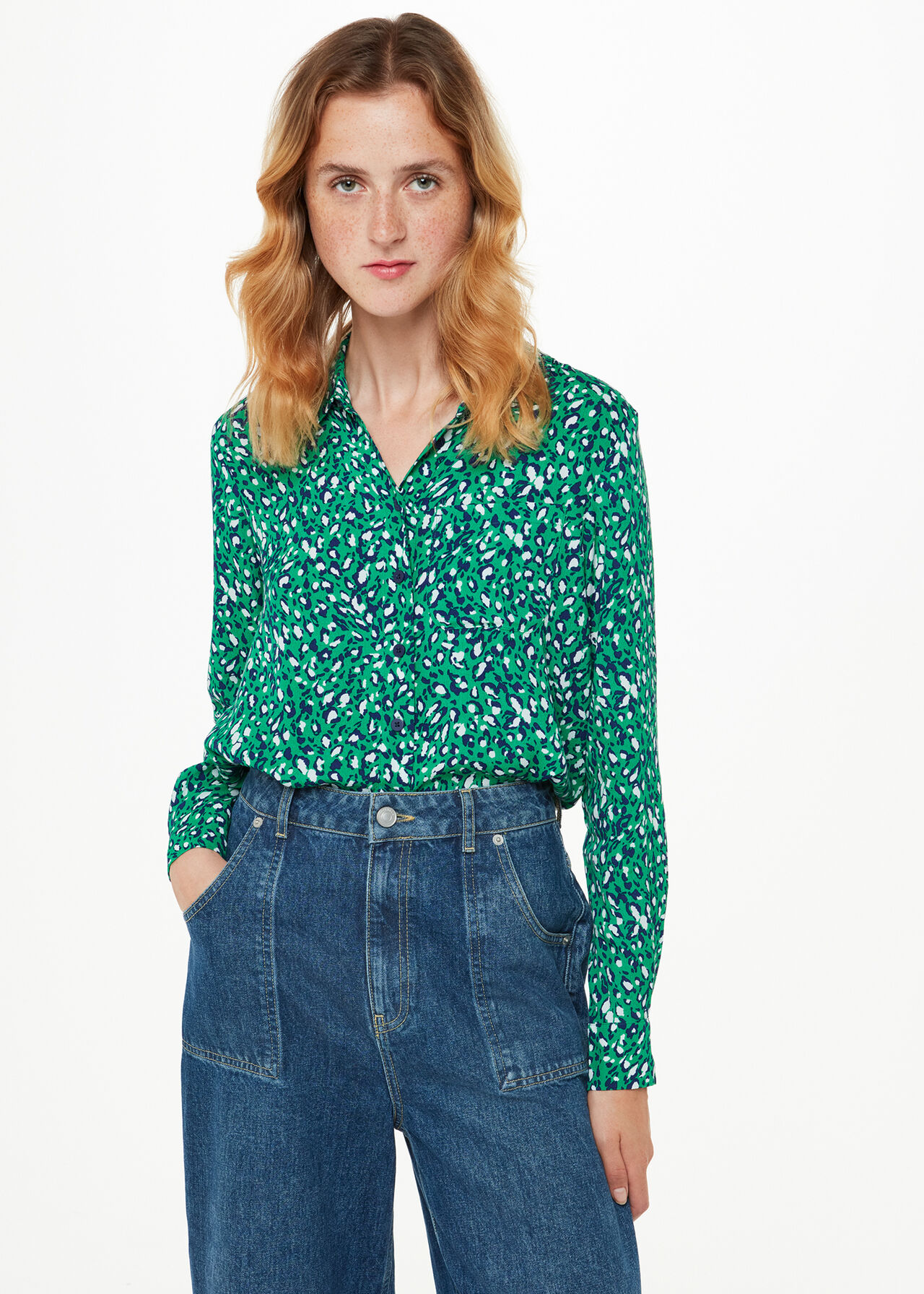 Whistles Vibrant Green Leopard Print Shirt | Shop Now | Whistles UK