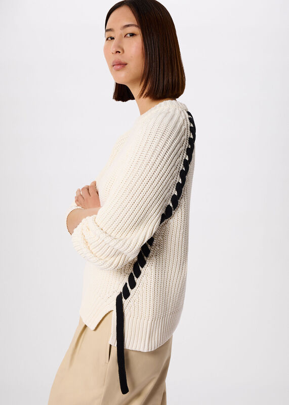 Ivory Lacing detail Crew Jumper