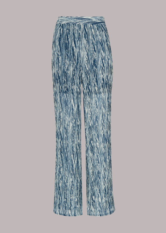 Navy Marble Stripe Plisse Trousers