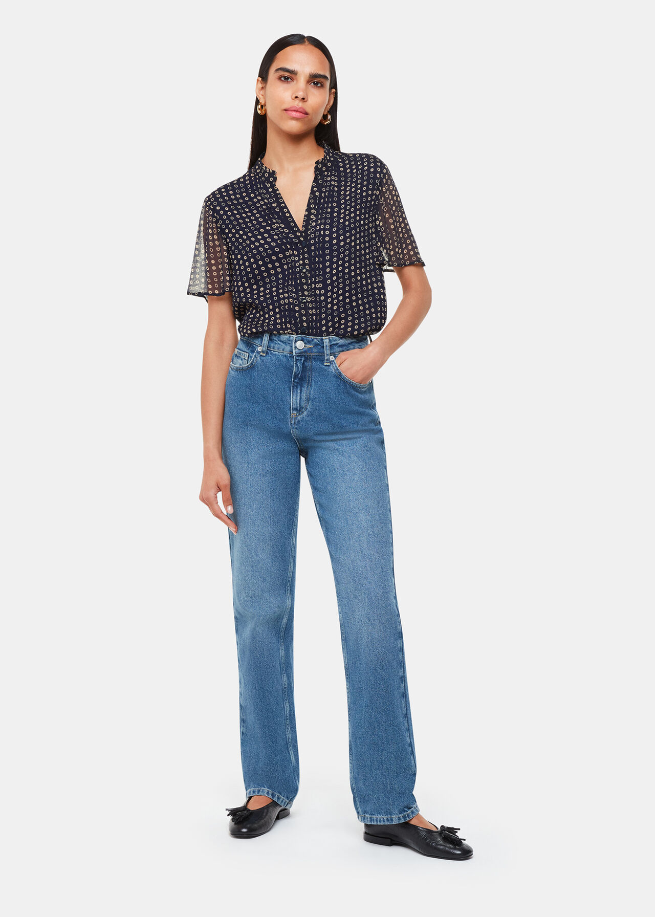 Spotted Hoop Frill Blouse