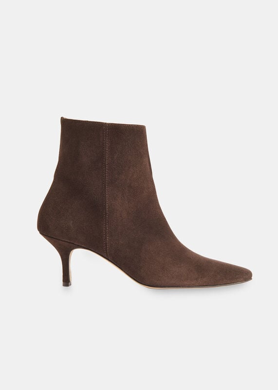 Chocolate Suede Pointed Kitten Heel Boot