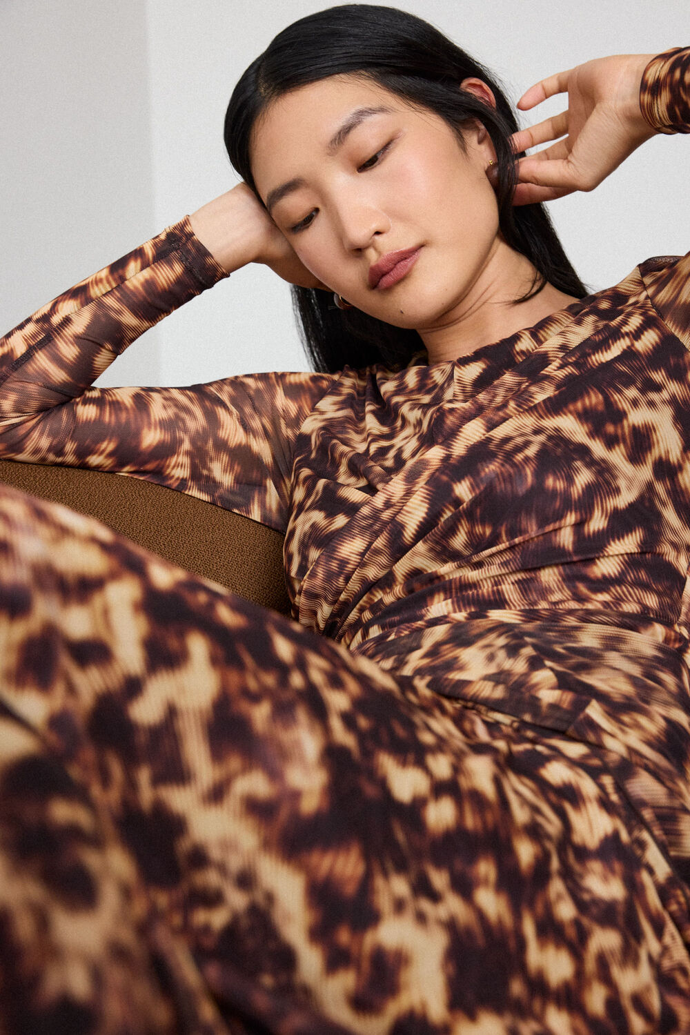 Petite Abstract Animal Mesh Dress
