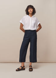 Indigo Linen Cropped Trouser Navy