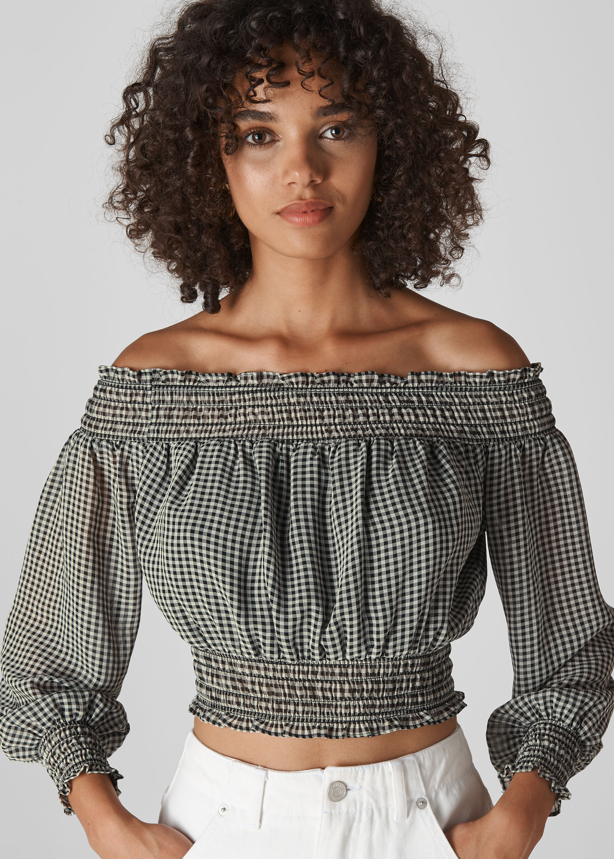 Gingham online bardot top