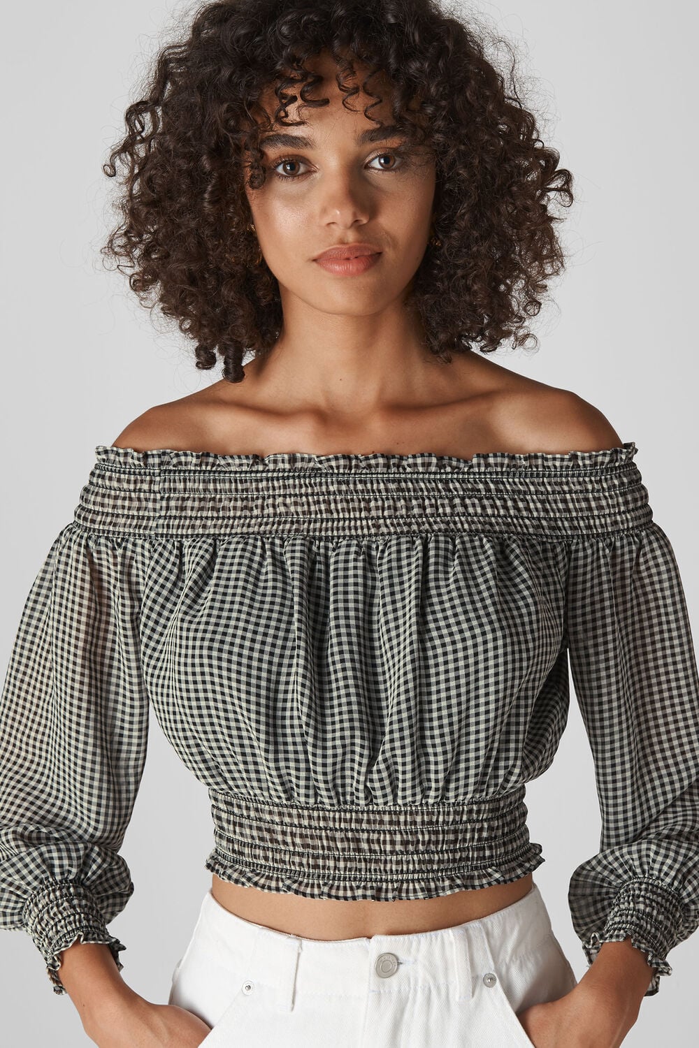 Gingham Bardot Top Black/Multi
