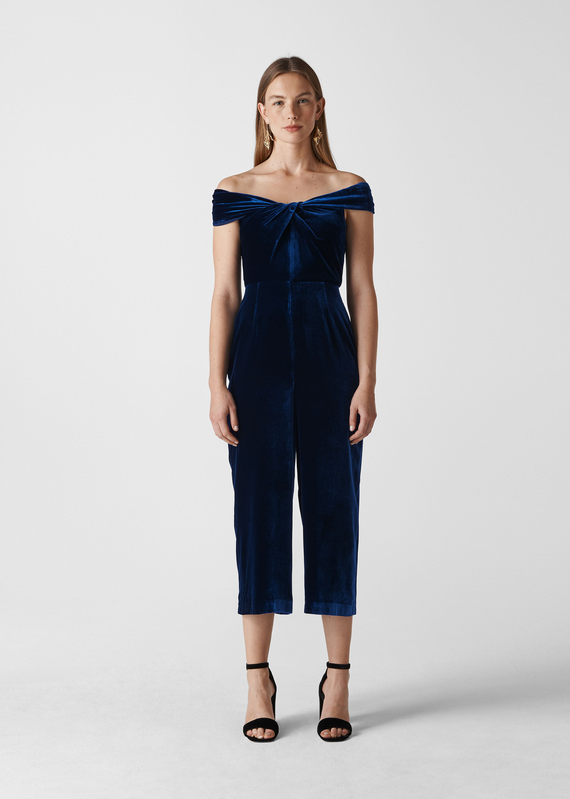 whistles blue velvet jumpsuit