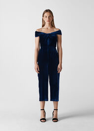 Velvet Silk Mix Jumpsuit Blue