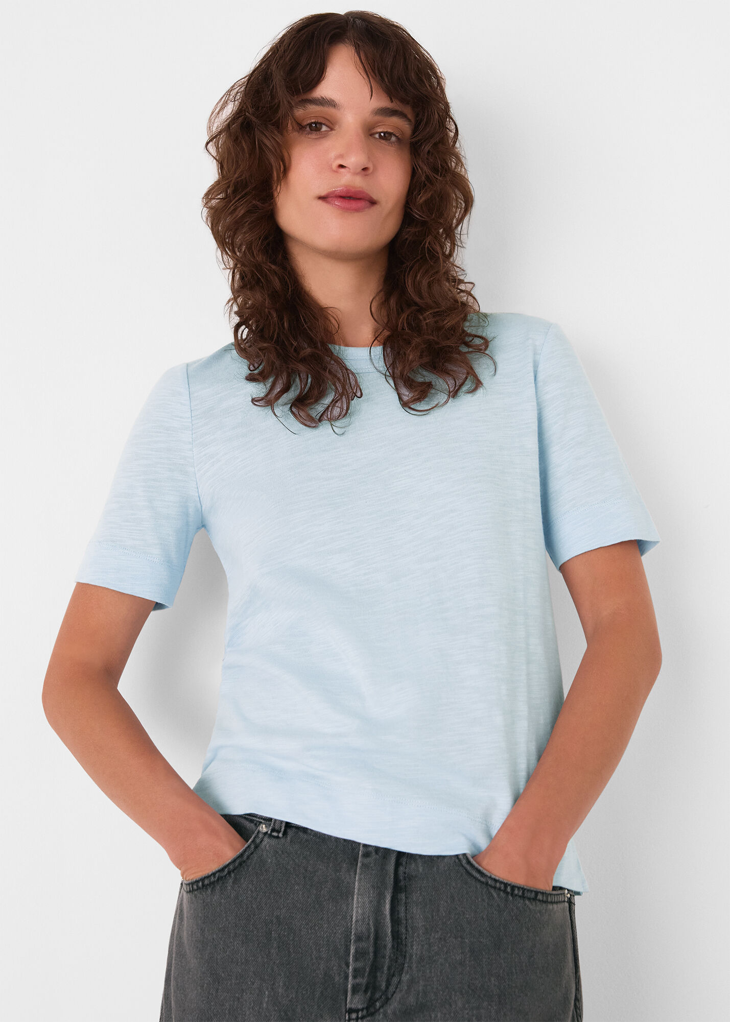 トップス Two-Tone Ribbon-Trim Tee Pale Blue Rosa Double Trim T-Shirt | WHISTLES | Whistles US |