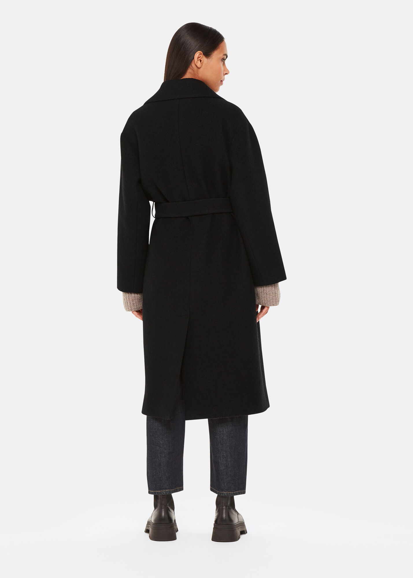 Black Lorna Wrap Wool Coat WHISTLES