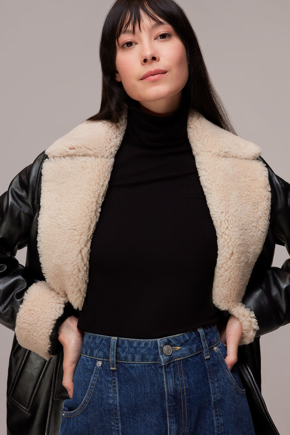 Black Maya Leather Belted Coat