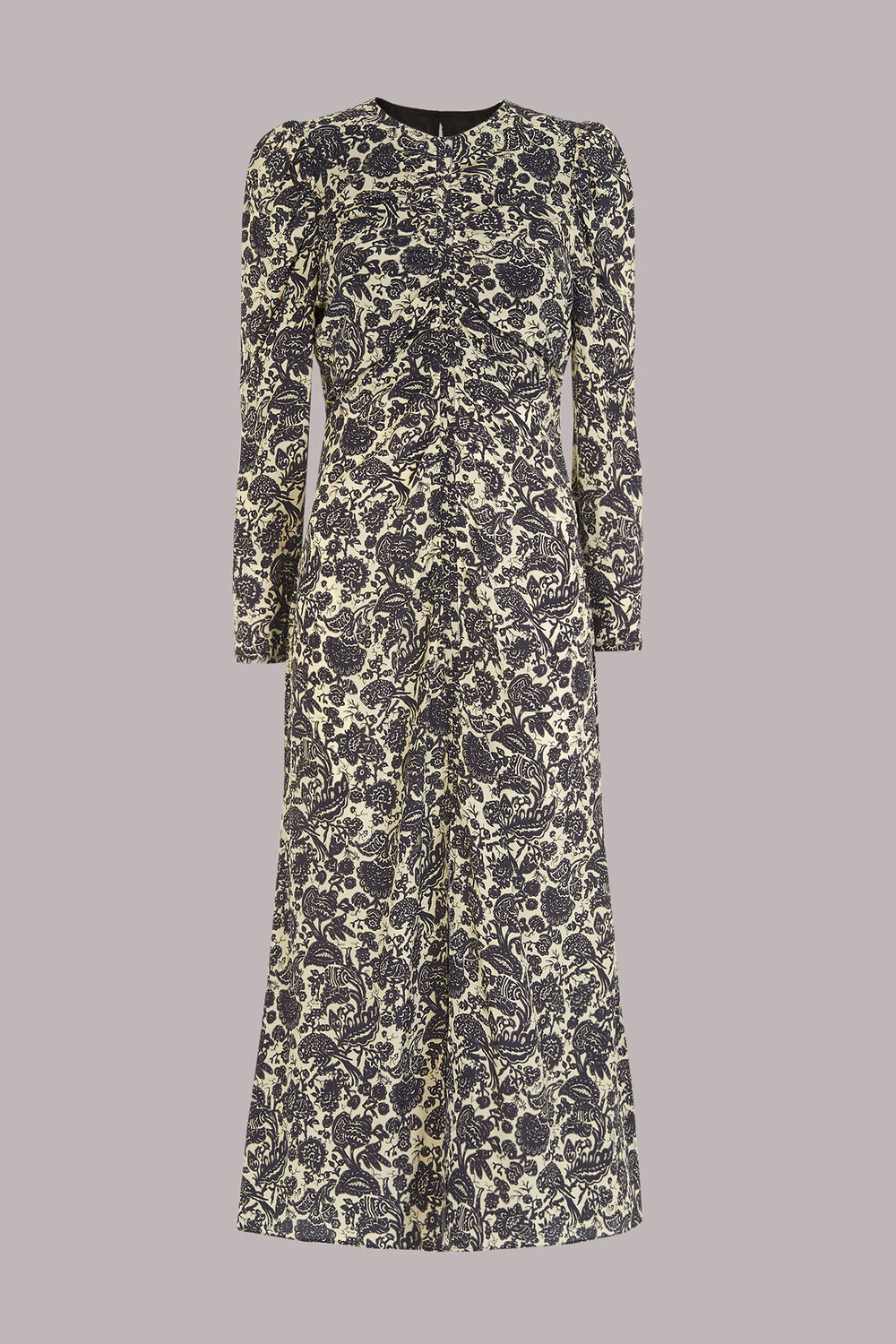 Folk Floral Silk Ruched Dress
