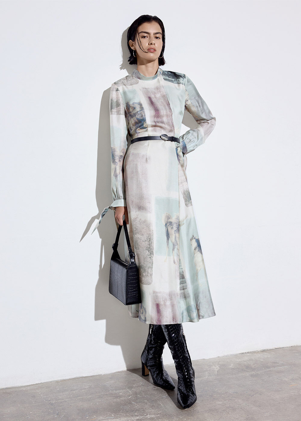 Ivory Wild Horse Print Silk Dress