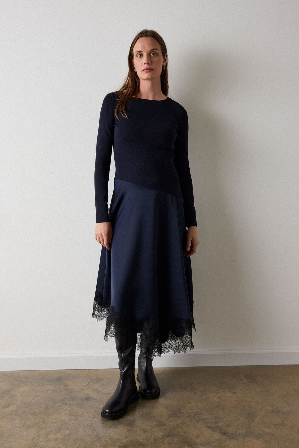 Knit Hybrid Lace Trim Dress