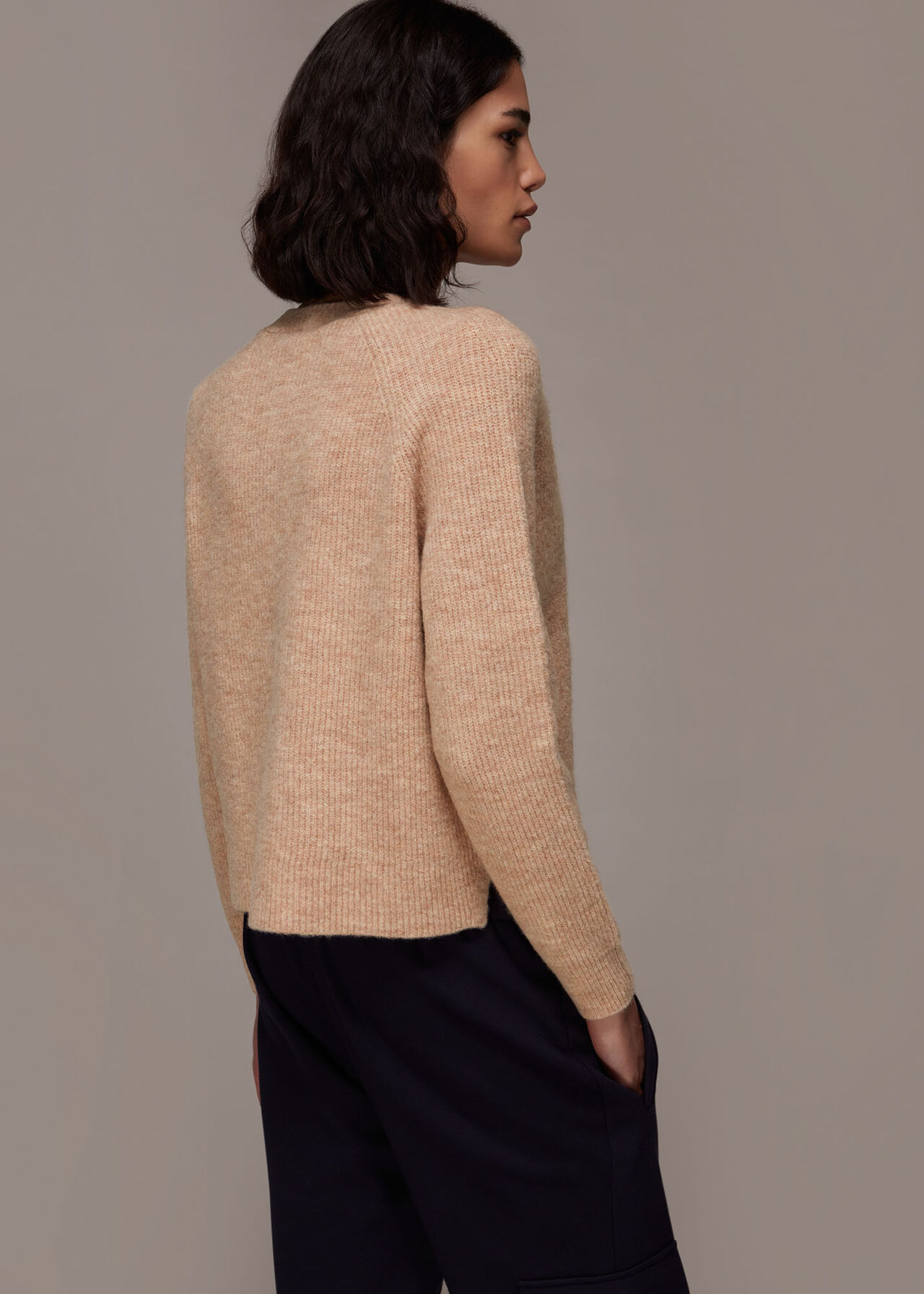 Rib Textured Wool Mix Cardigan