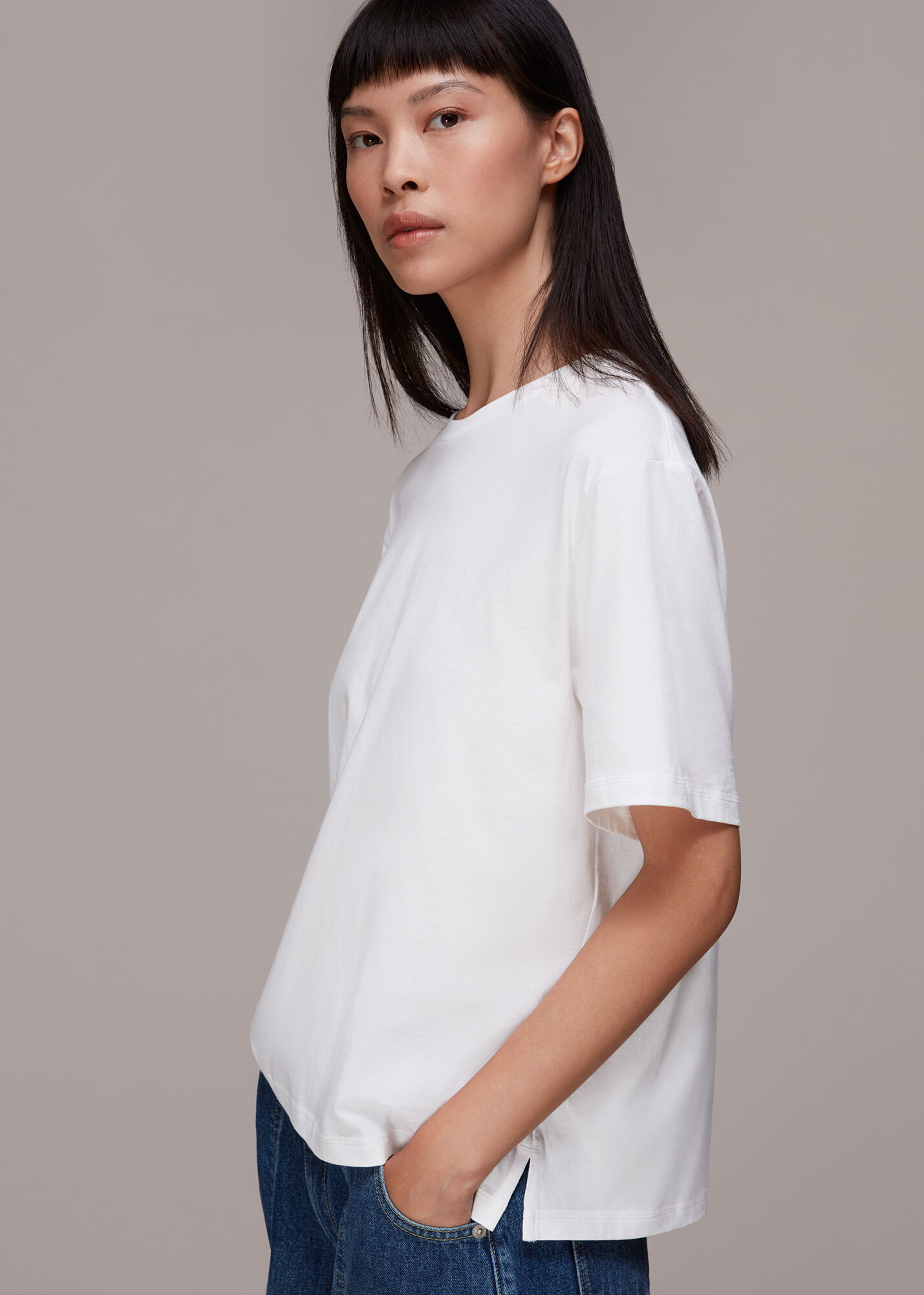 White Organic Boyfriend Relaxed Tee WHISTLES Whistles UK