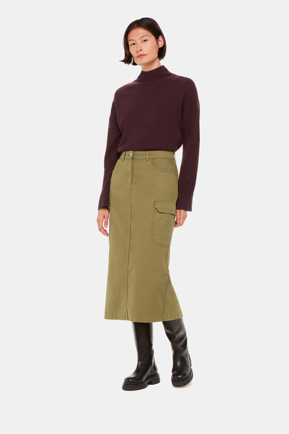Wool Double Trim Funnel Neck