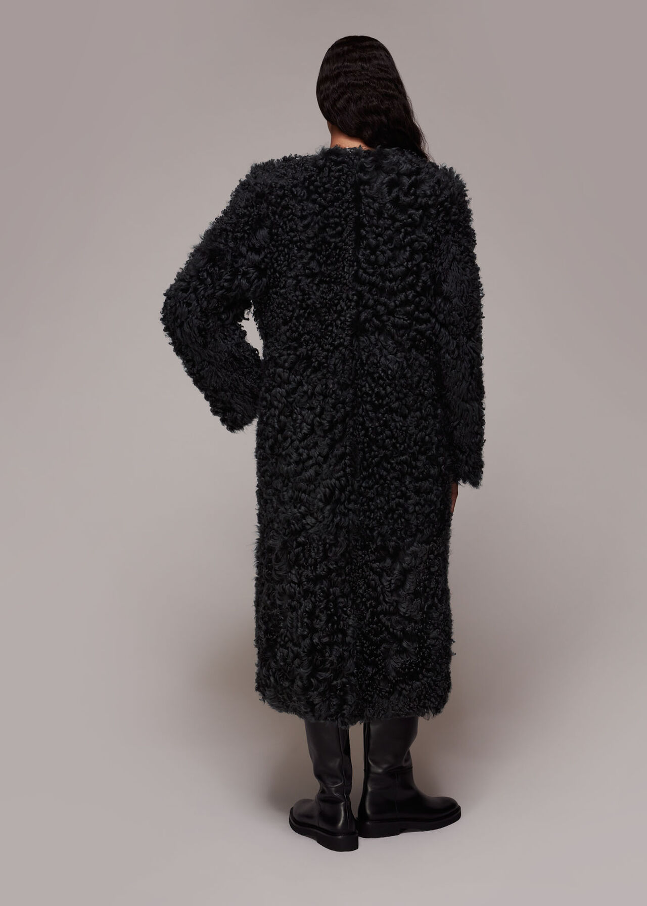 Dark Grey Eliza Shearling Coat | WHISTLES