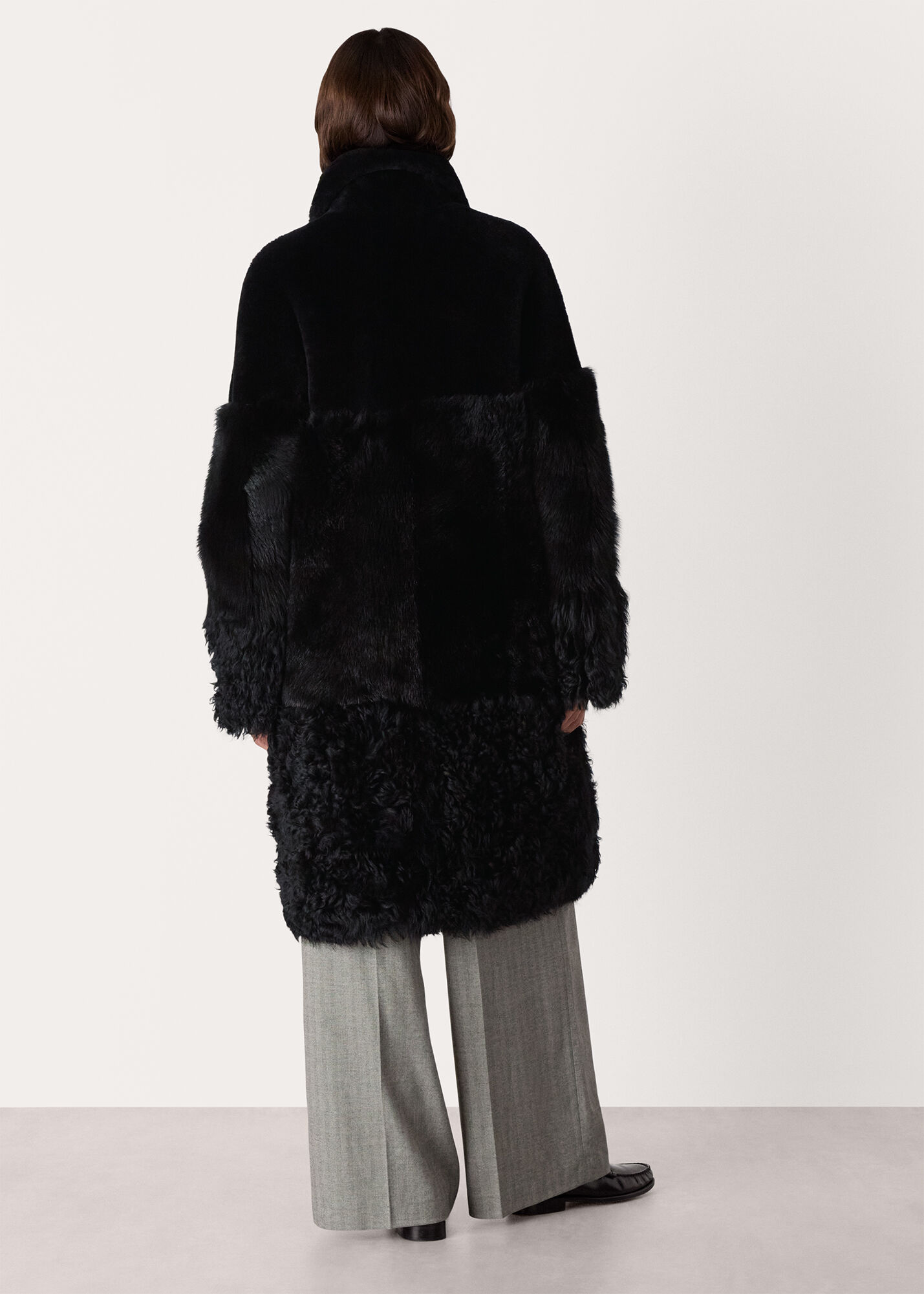 Black Cossma Shearling Longline Coat 