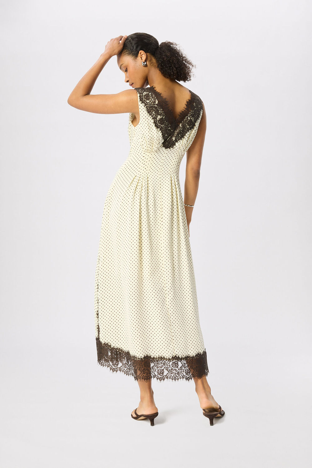 Yellow Petite Lace V Neck Spot Midi Dress