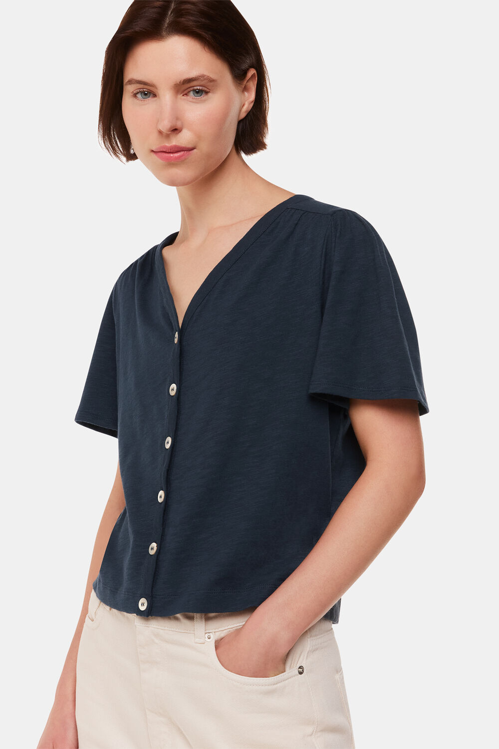 Maeve V Neck Button Front Tee