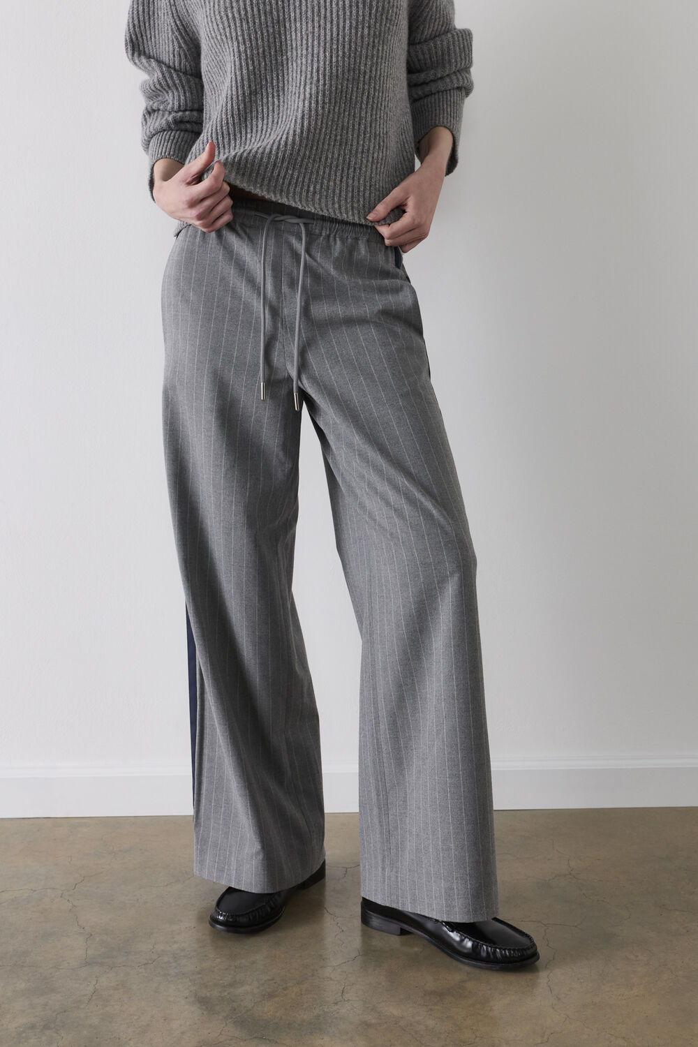 Grey Petite Side Stripe Flannel Jogger