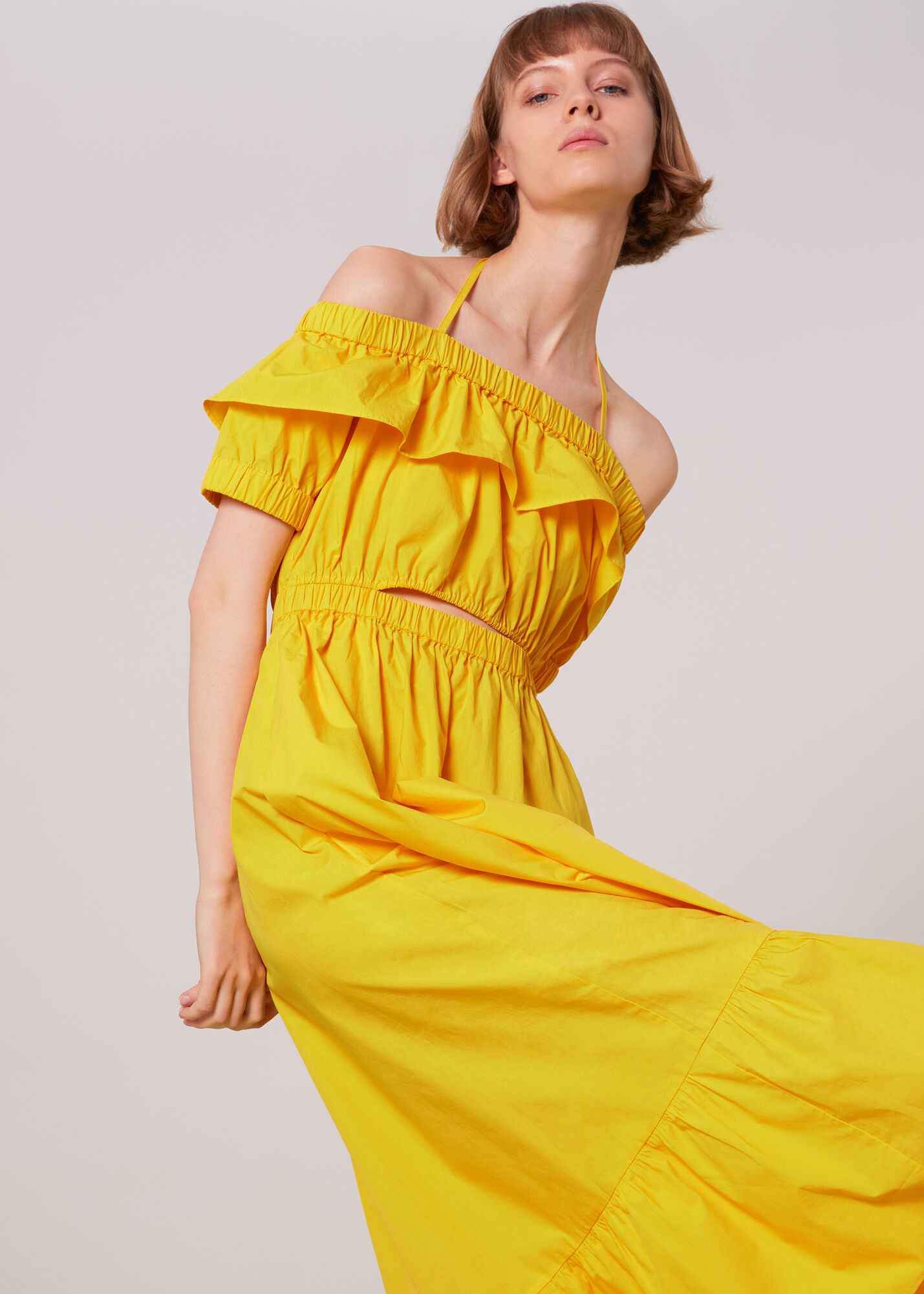 whistles serena poplin bardot dress yellow
