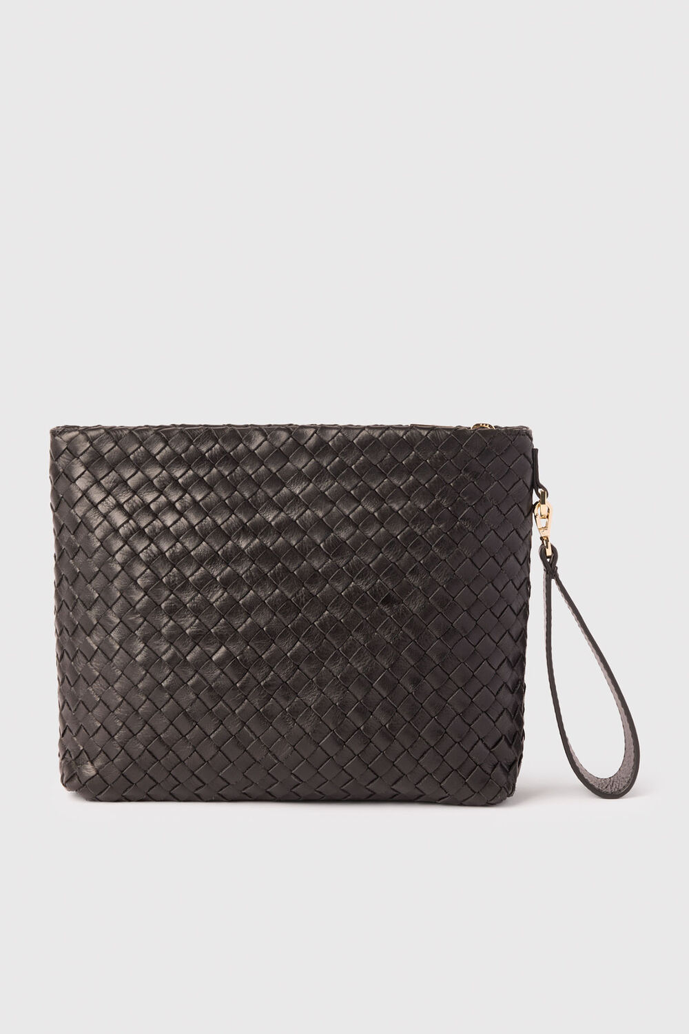 Black Avah Woven Zip Clutch