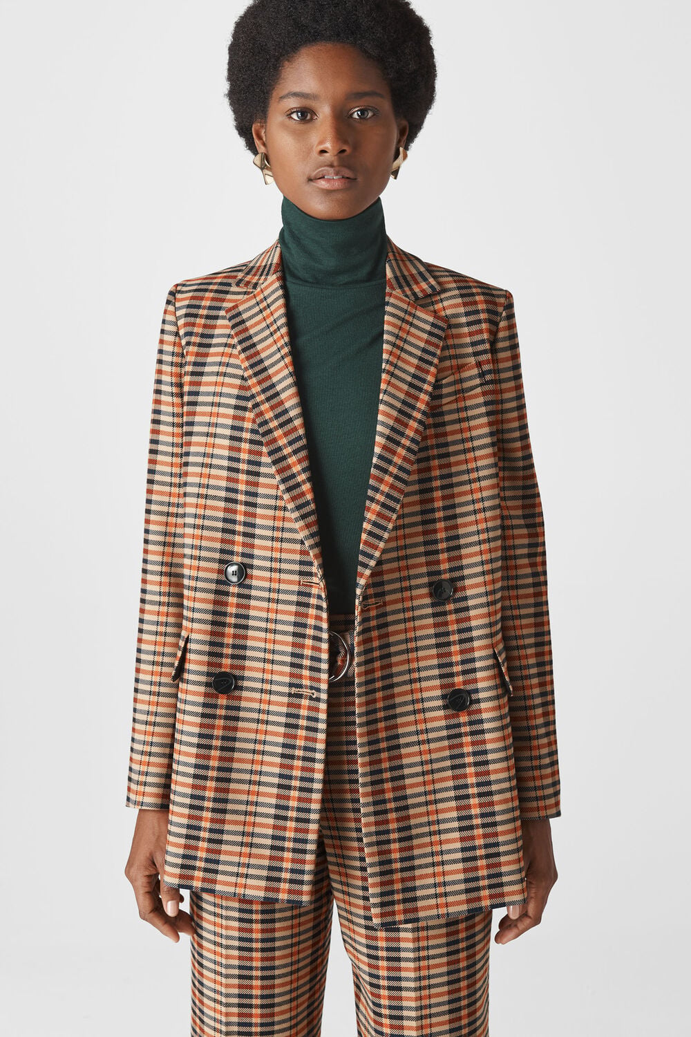 Check Double Breasted Blazer Multicolour
