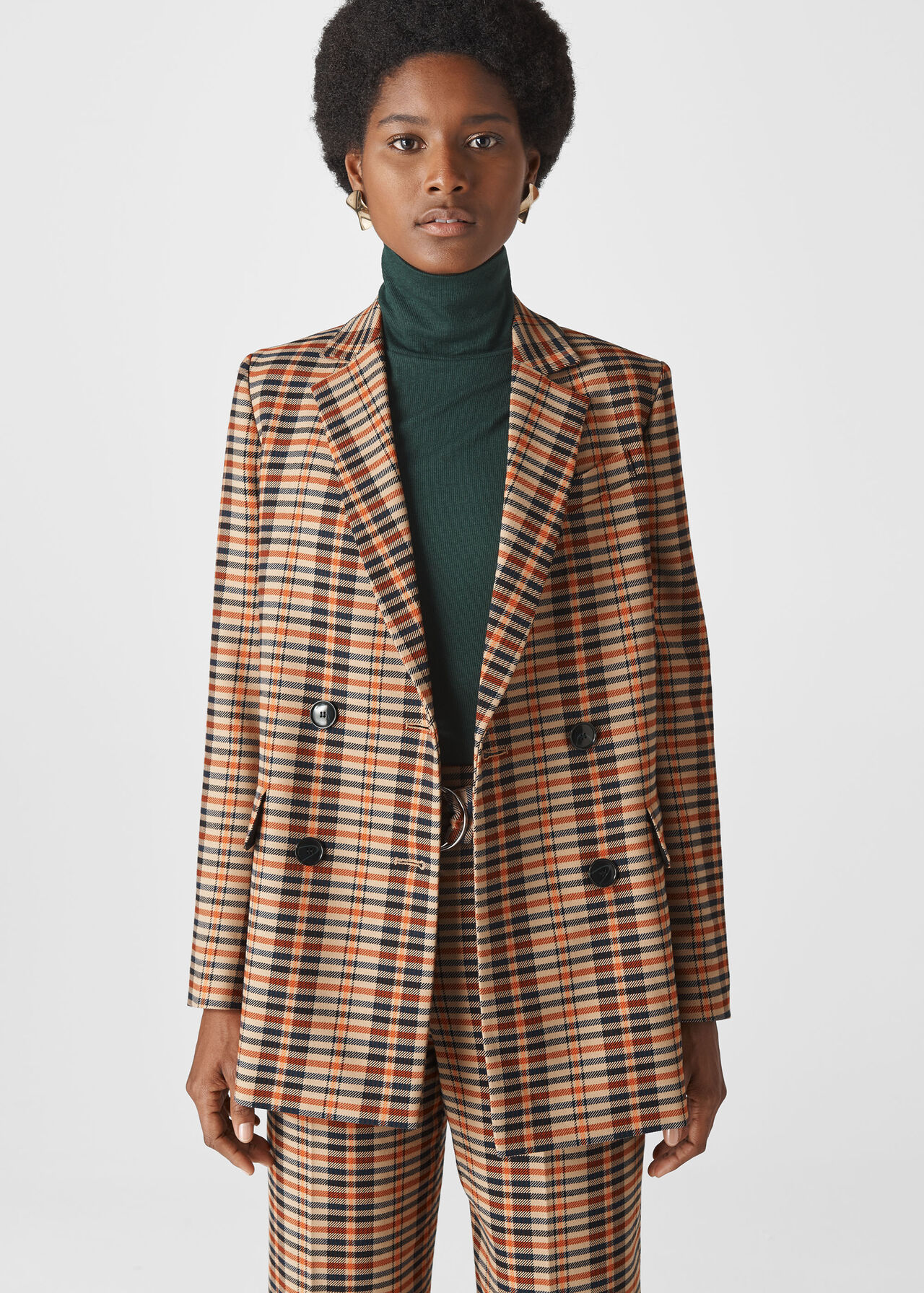 Multicolour Check Double Breasted Blazer | WHISTLES