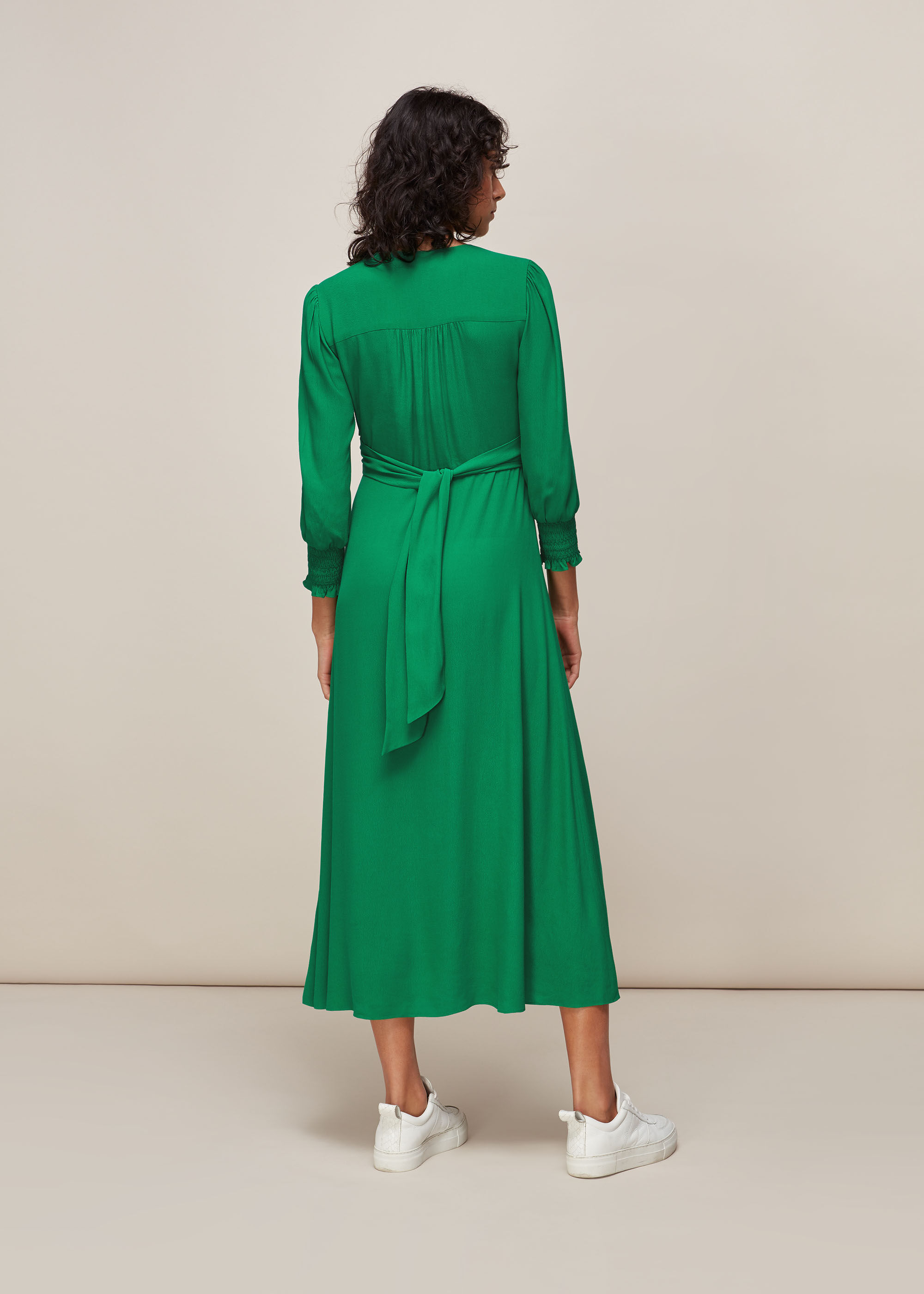 Green Zenna Shirred Waist Dress | WHISTLES | Whistles US |