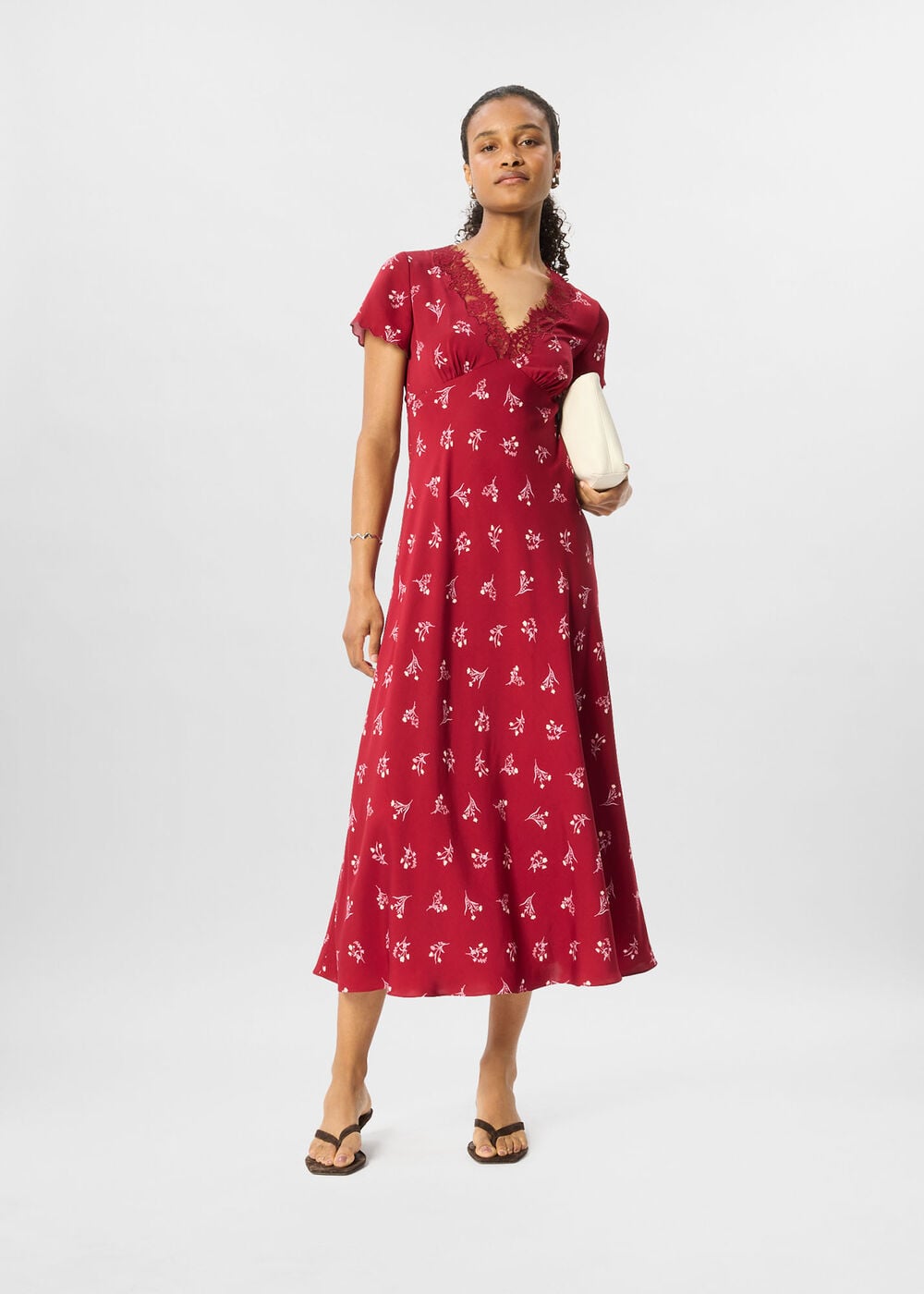 Floral Lace Trim Midi Dress