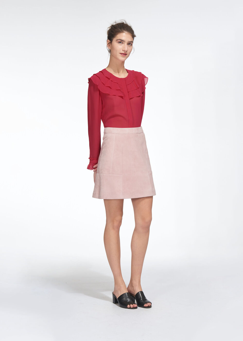 Lizzie Ruffle Silk Blouse Fuchsia