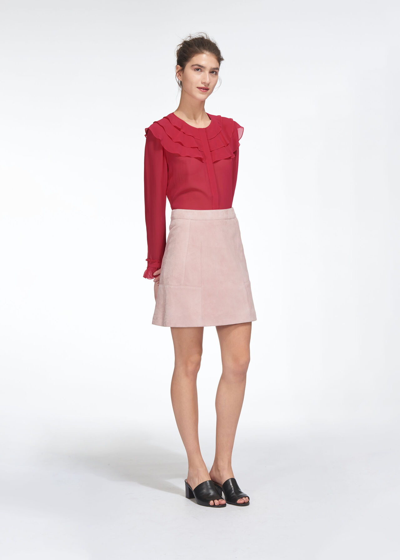 Lizzie Ruffle Silk Blouse, Fuchsia WHISTLES Whistles UK