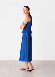 Shirred V Neck Midi Dress