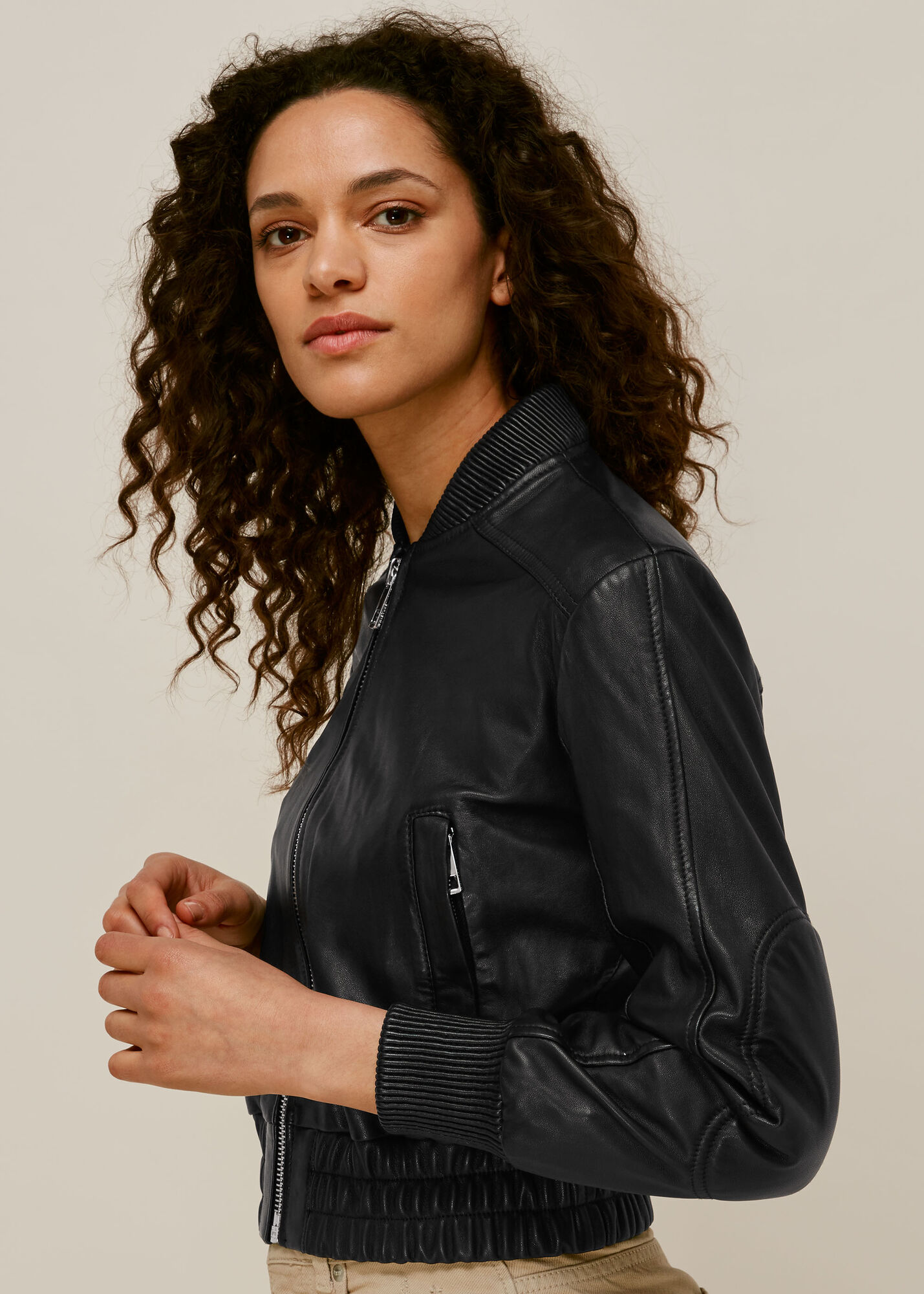 Whistles Women Cropped Leather Bomber Jacket - Black - 10