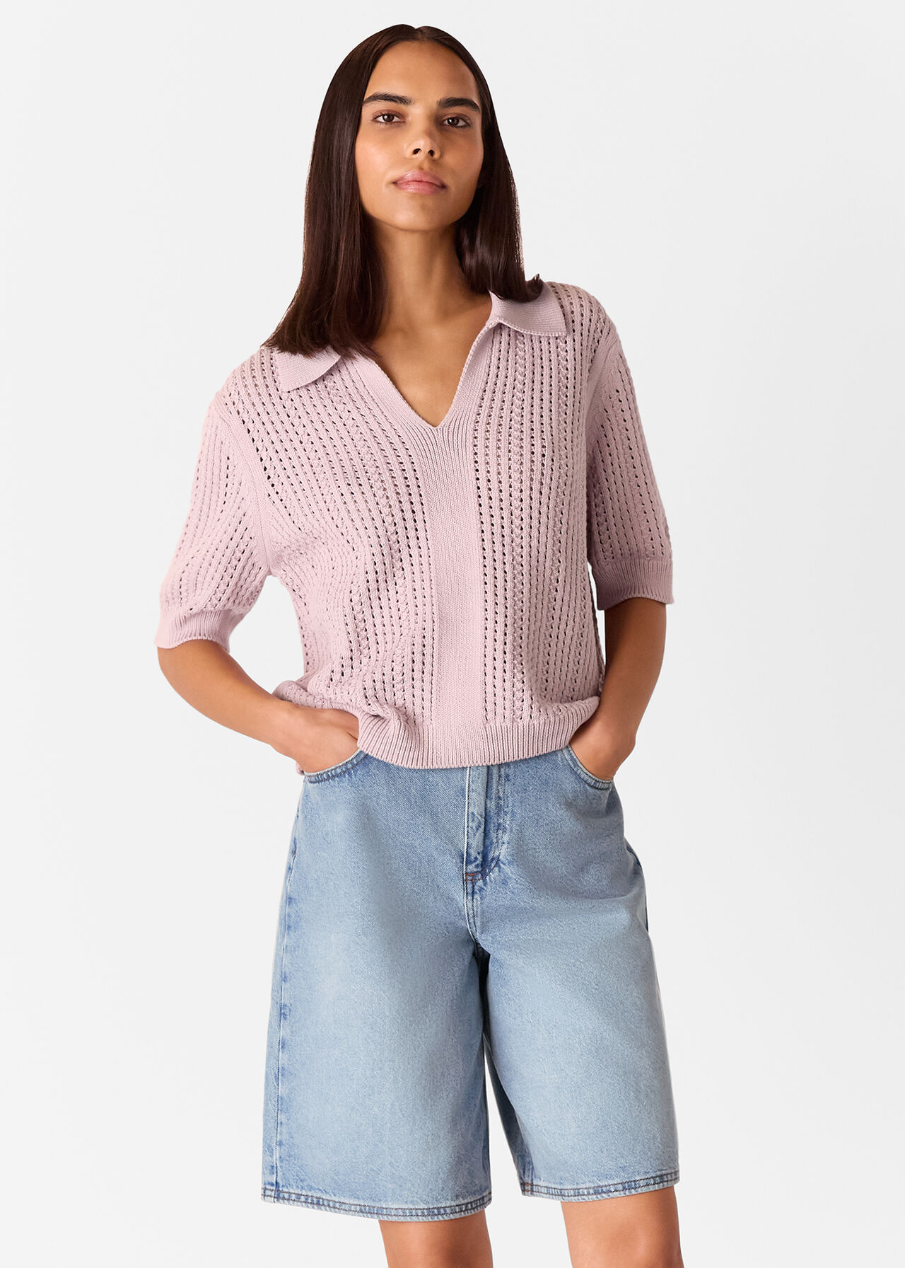 Pointelle Collar Detail Knit