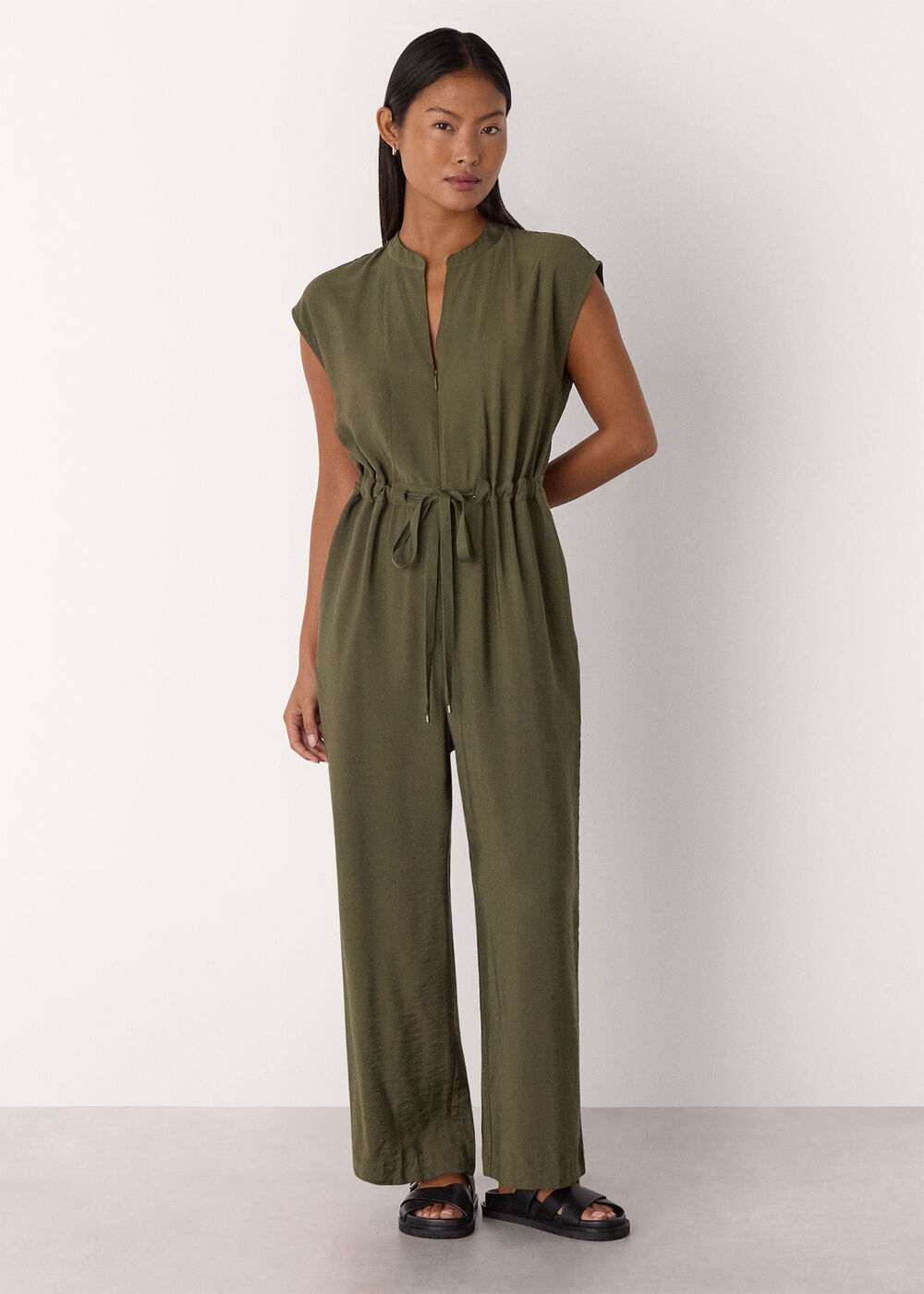 Petite Sleeveless Drawstring Jumpsuit