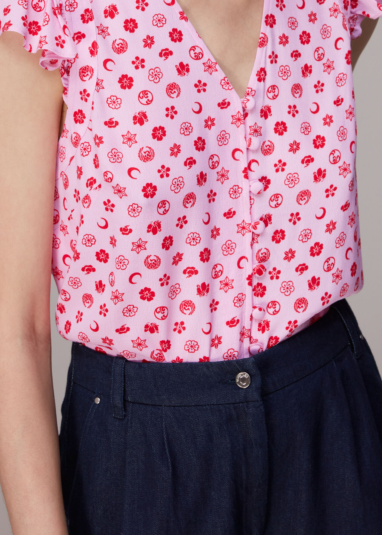 Moon Floral Frill Sleeve Top