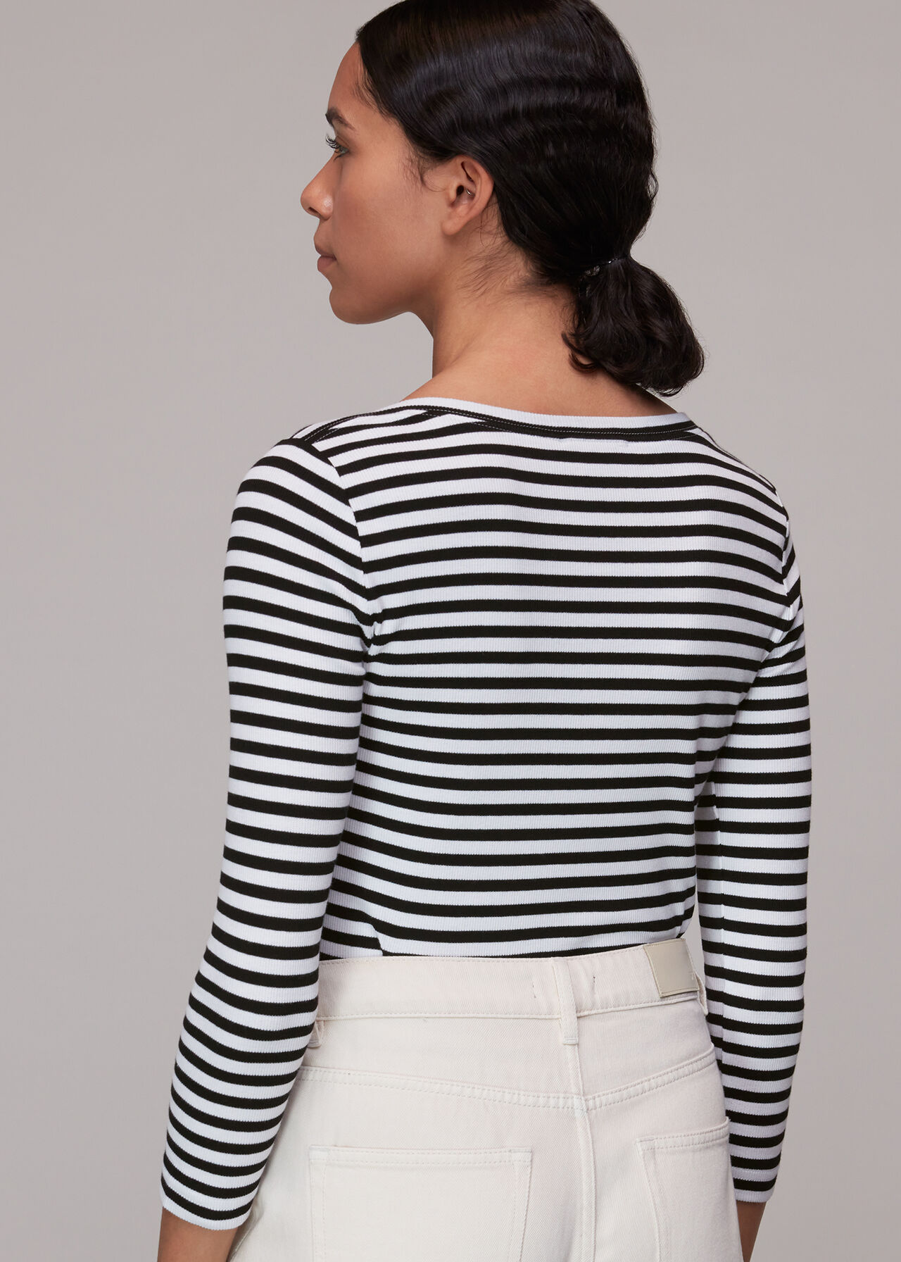 Boat Neck Ribbed Stripe Top