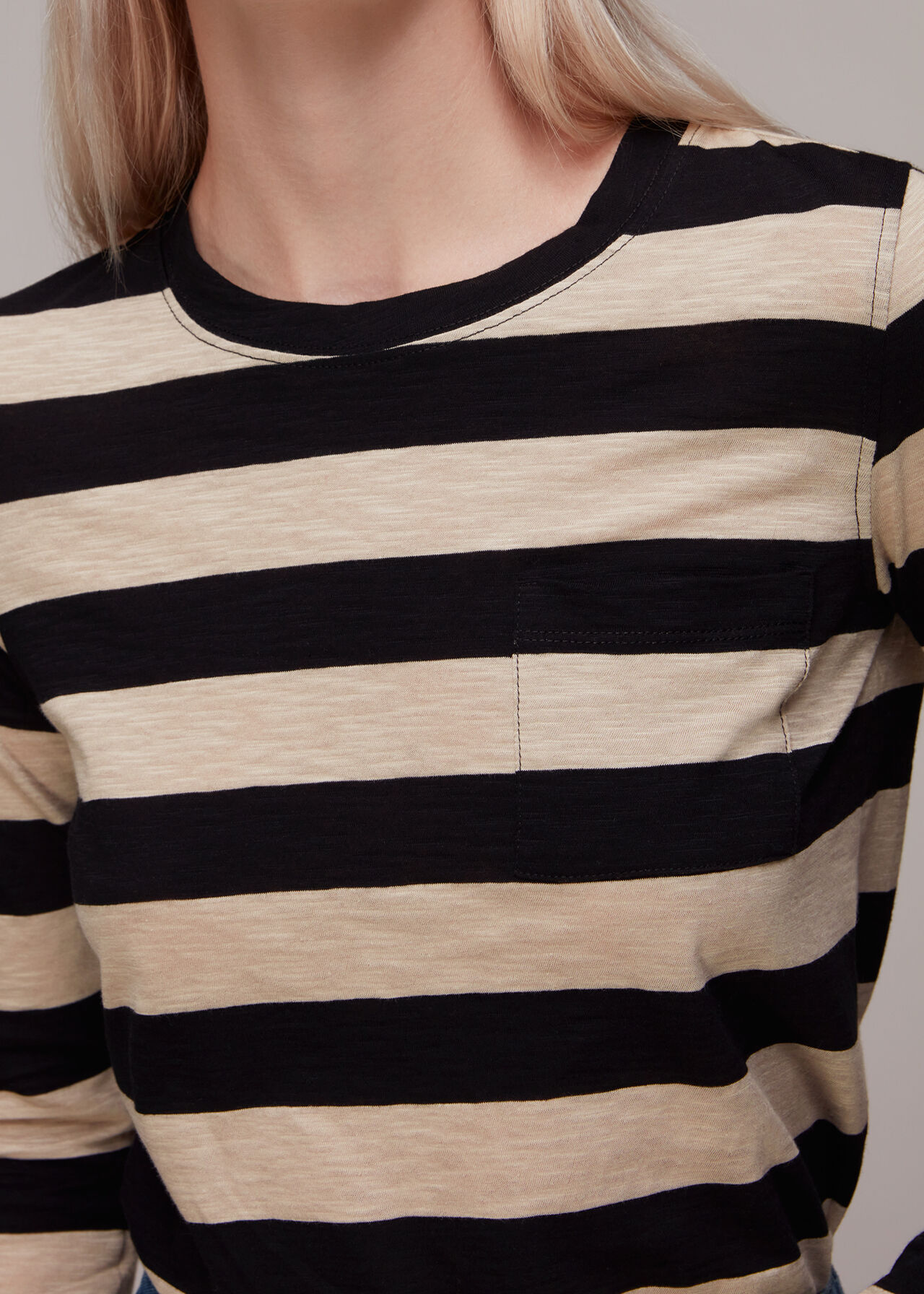 Stripe Crew Neck Pocket Top