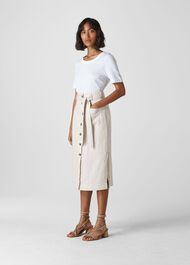 Linen Tie Button Skirt Neutral