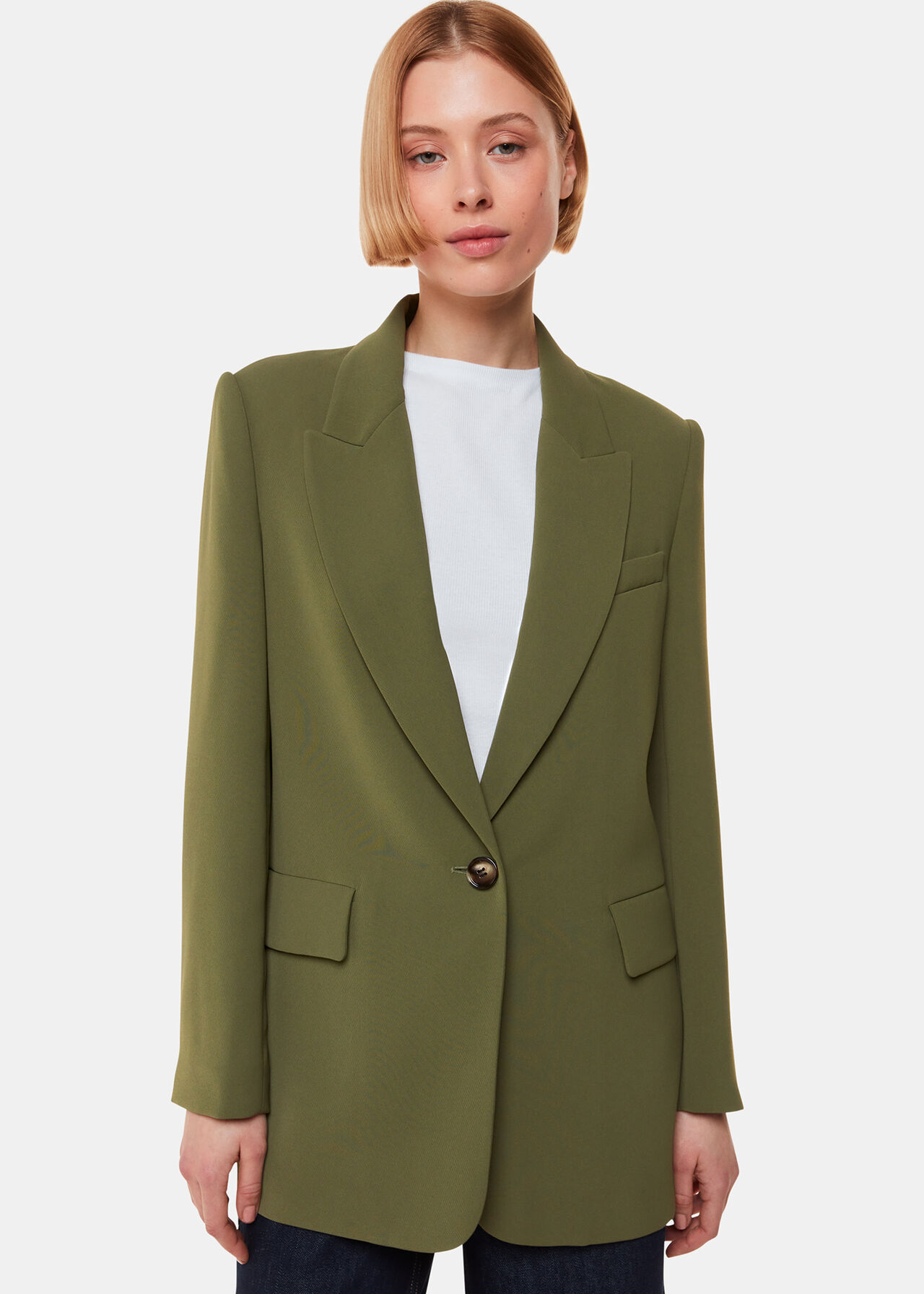 Khaki Green Boyfriend Blazer in a Relaxed Fit Whistles Whistles UK