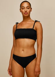 Shirred Panelled Bikini Bottom Black