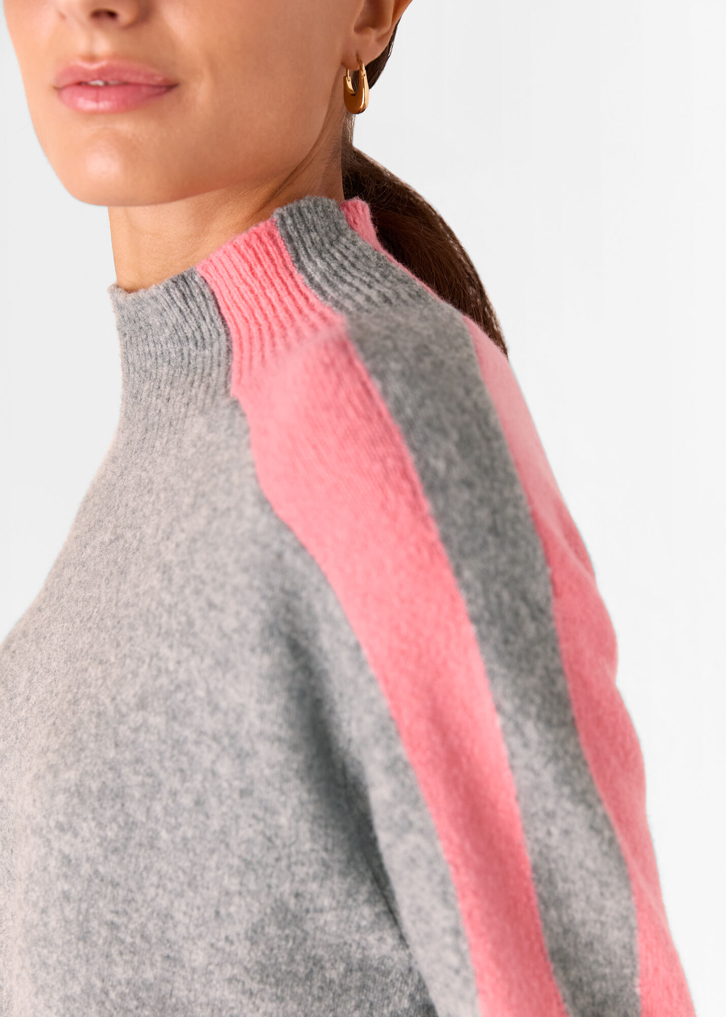 Women's Gray & Pink Color Block Wool Mix Sweater | Whistles US |