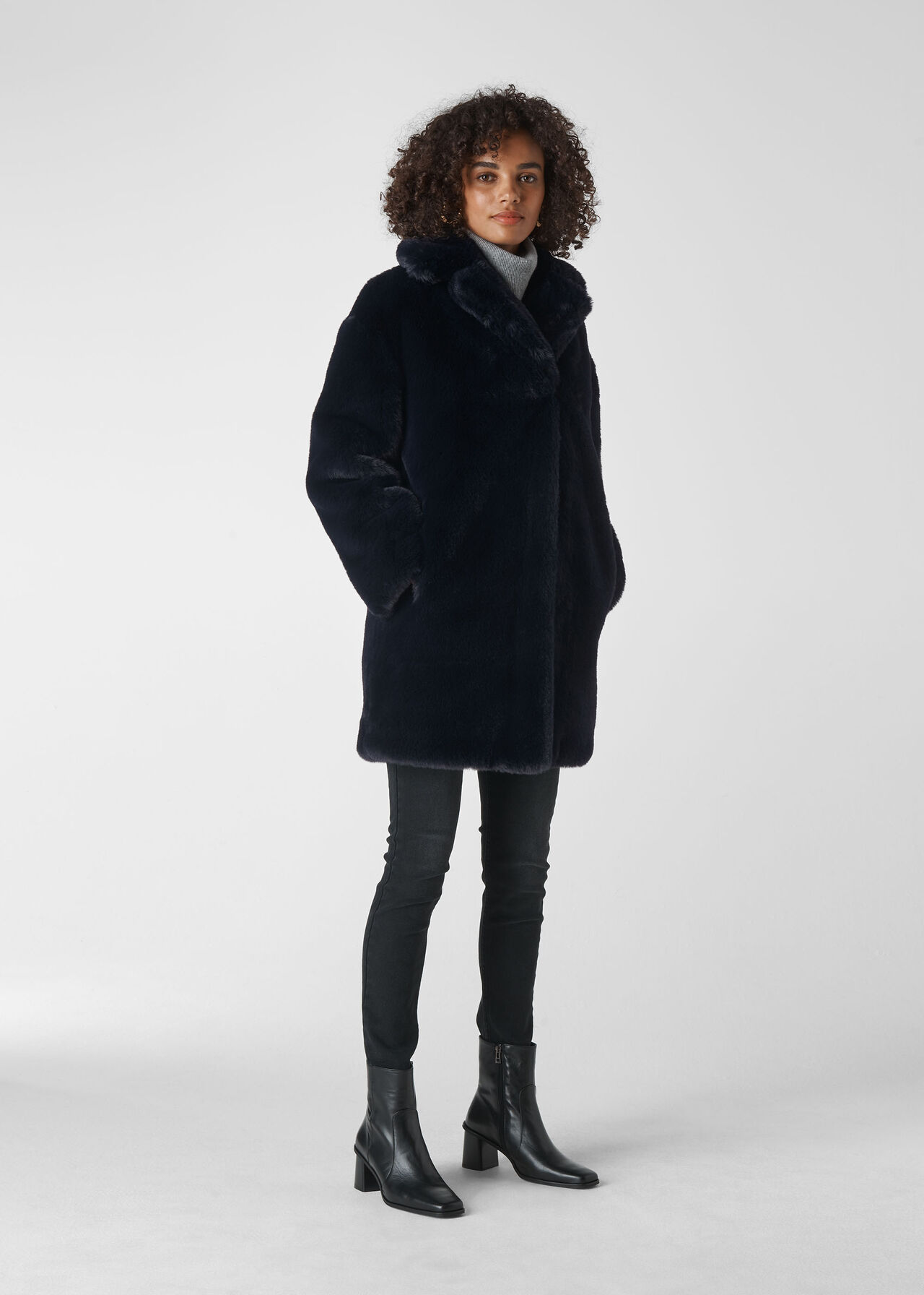 Navy Frankie Faux Fur Coat | WHISTLES