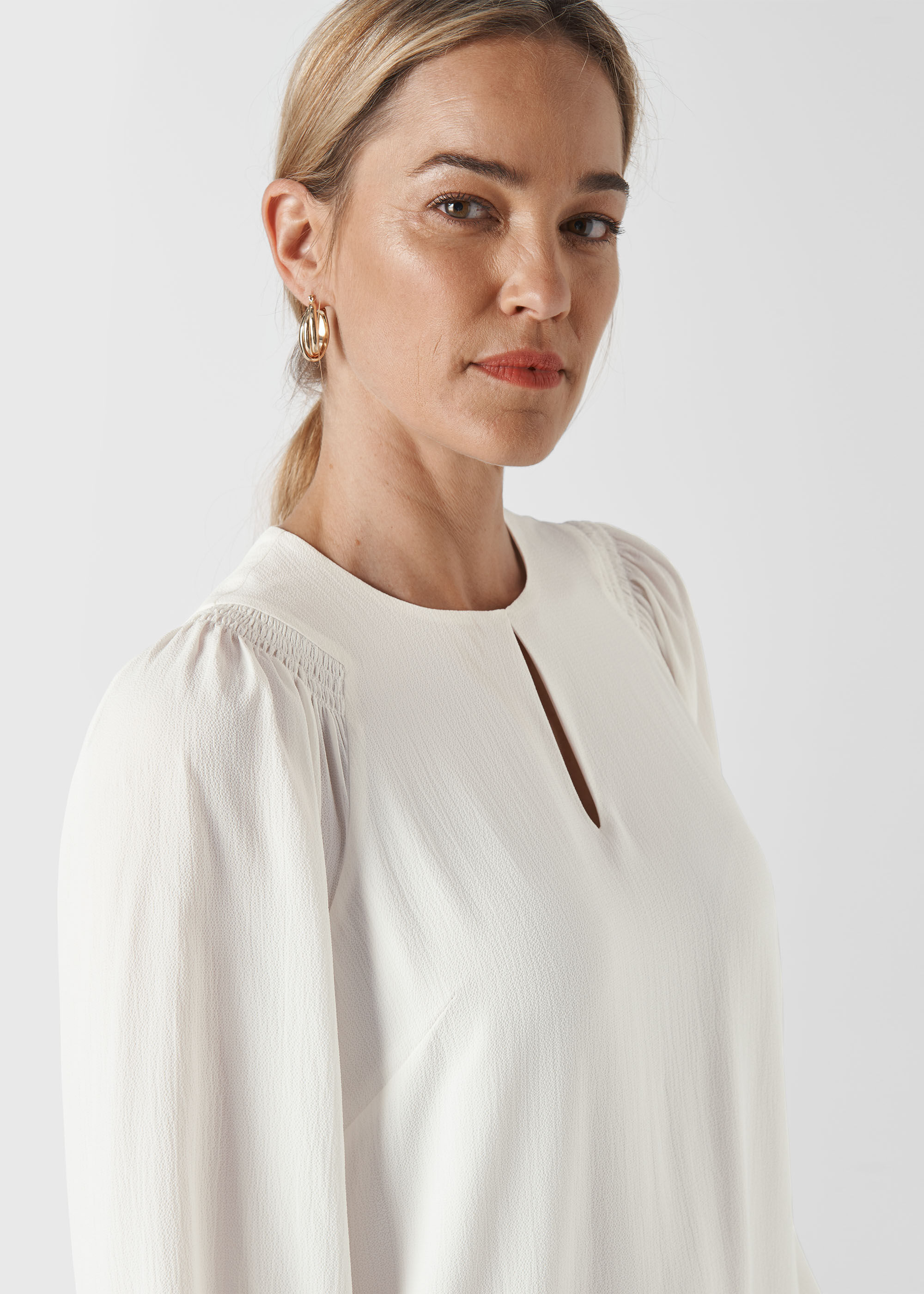 Smocked shoulder on sale top