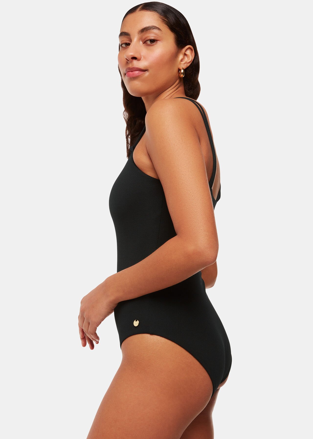 Double Strap Textured Swimsuit Black