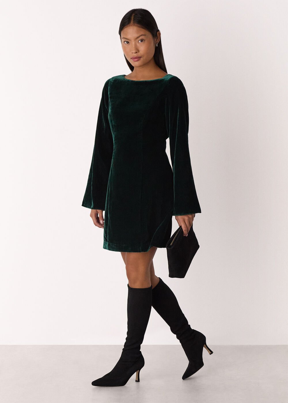 Petite Velvet Flare Sleeve Dress